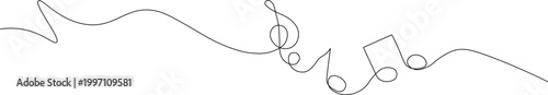 A minimalist line drawing of musical notes and symbols on a white background