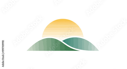Sunrise over rolling green hills landscape.