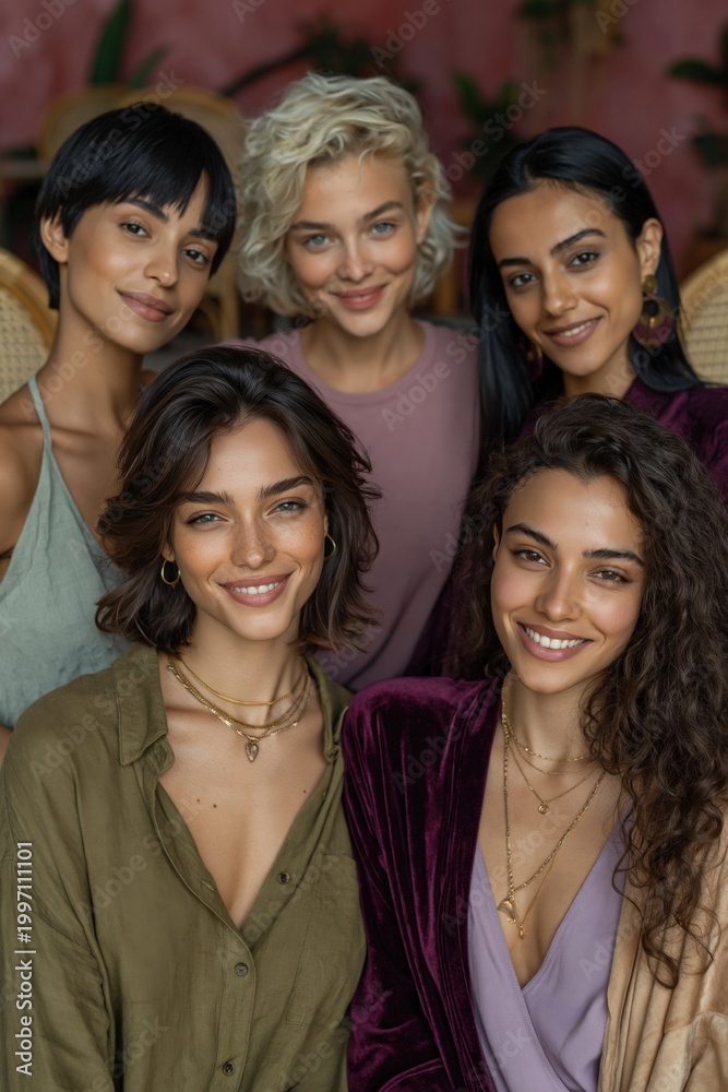 Fototapeta premium Circle of smiling women gathered in cozy indoor setting