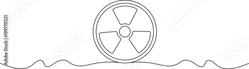 A simple line drawing of a nuclear symbol partially submerged in wavy lines