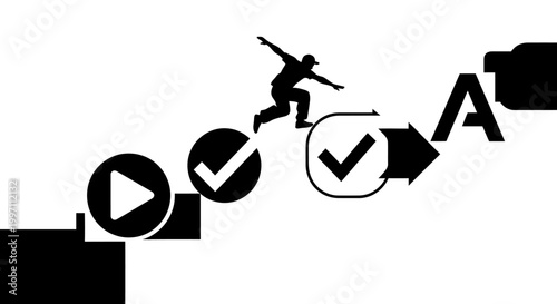 Businessman jumping over obstacles to success.