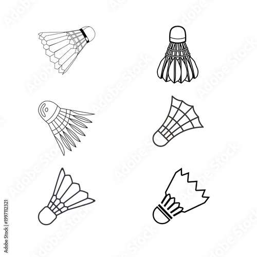 Badminton Shuttlecock Silhouette Collection Isolated on White Background