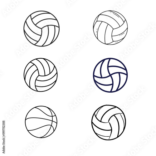Volleyball Ball Outline and Silhouette Collection Isolated on White Background