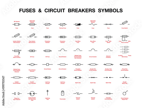Fotografía Fuses and Circuit Breakers symbols. Black design Vector Image