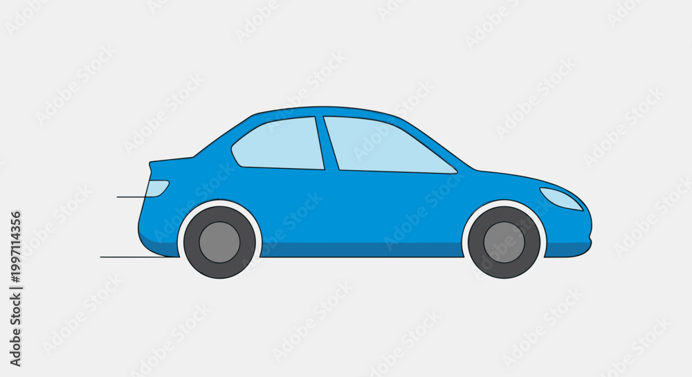 Fototapeta premium A blue car vector graphic in a minimalist flat design style