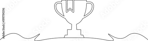 A simple line drawing of a trophy cup on a pedestal with wavy lines underneath