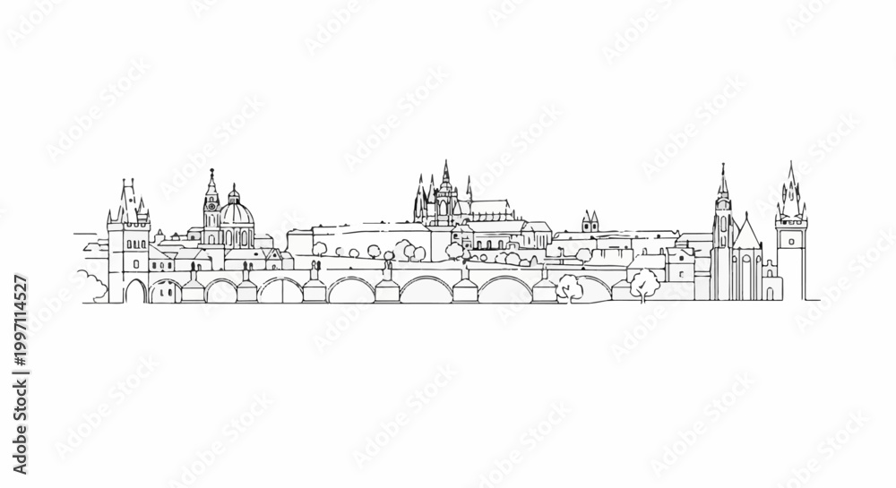 Fototapeta premium A black and white line drawing of a city skyline with bridges