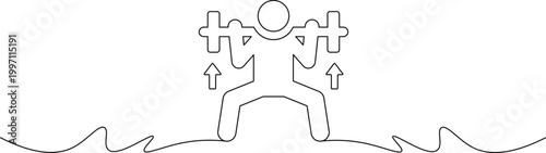 A person doing squats with dumbbells in a simple line drawing style on a white background