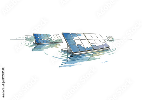 Floating solar panels generating clean energy on water surface