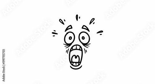 A black and white cartoon illustration of a shocked, screaming face