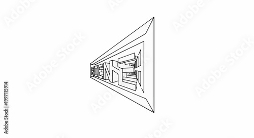 3D abstract text in a triangular frame, minimalist line art