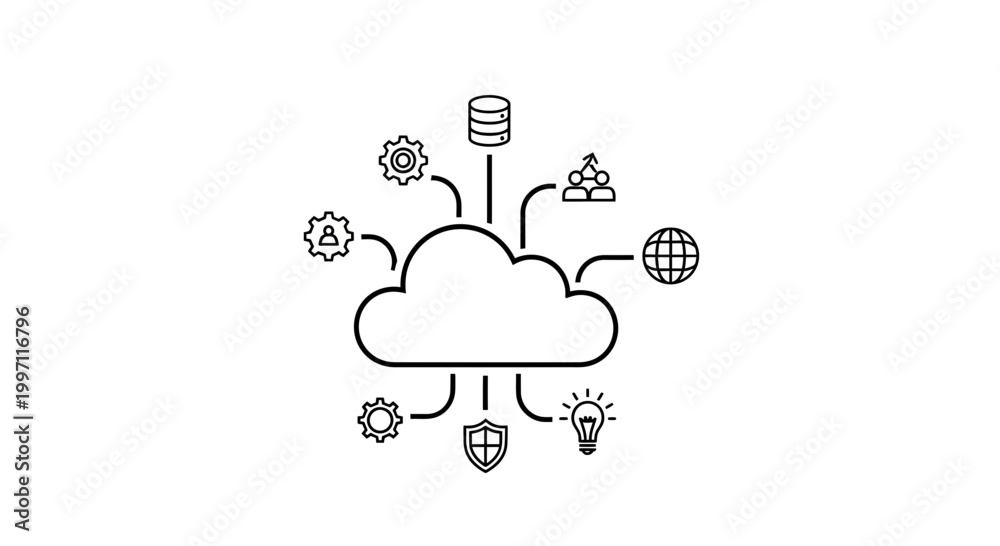 Obraz premium Cloud Computing Services and Digital Transformation Icons