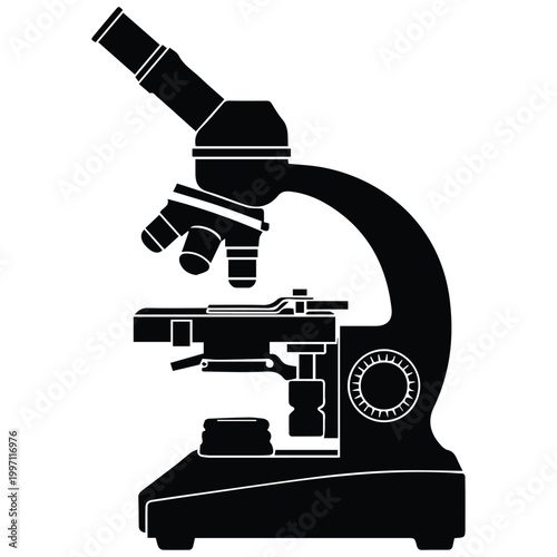 Scientific microscope silhouette icon for laboratory research and biology education