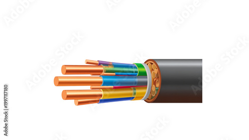 Multicolored electrical cable with multiple insulated copper wires Vector