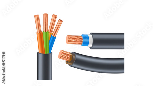 Assorted colored electrical cables connected together with a connector Vector