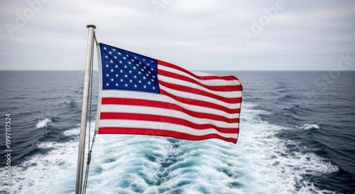 Usa independence day celebration american flag waving proudly on a boat at sea