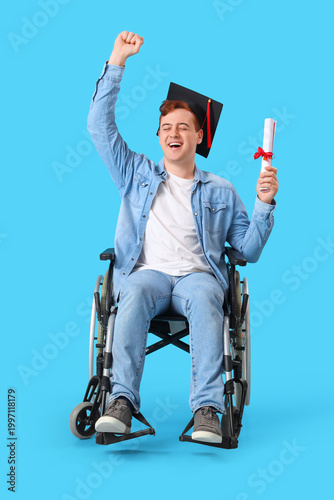 Happy male graduate in whee...