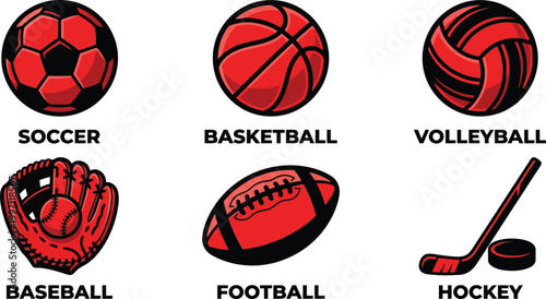 sports equipment icons set on white background