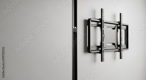 Black metal TV wall mount bracket installed on a clean white wall with hidden cables