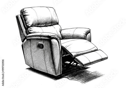 Sketch of a comfortable reclining armchair with extended footrest