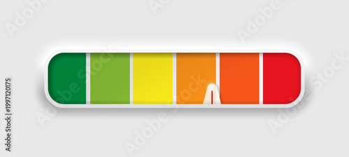 Rectangular horizontal color indicator for pressure, speed, or load measurement. Vector 3d illustration.