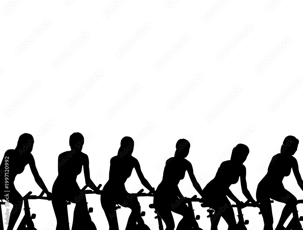 Obraz premium Group of Cyclists Riding in Line Silhouette Isolated on White Background