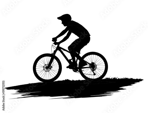 A silhouette of a man riding a bicycle on a grassy hill, silhouette of a cyclist