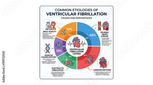 Schilderij op canvas Common Etiologies of Ventricular Fibrillation: Causes and Percentages -  Medical