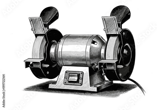 Bench grinder with two wheels for sharpening and grinding metal tools