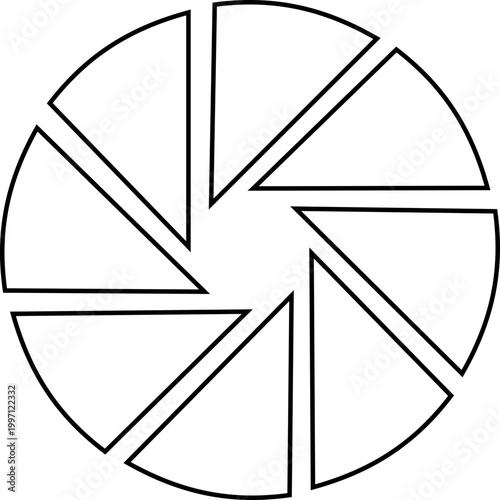 Camera shutter icon aperture lens diaphragm photography symbol vector pack, camera iris shutter circle icons, flat and line style black icons isolated on transparent background