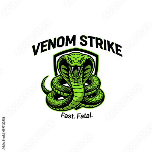 Green snake coiled in aggressive stance.