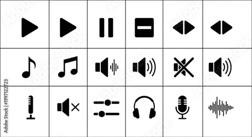 Collection of audio and media playback control icons.