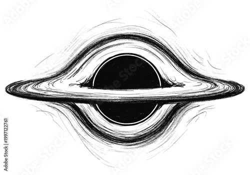 Abstract black hole illustration with accretion disk and event horizon