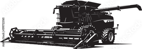 Black combine harvester, agricultural machinery, farm equipment, vector illustration
