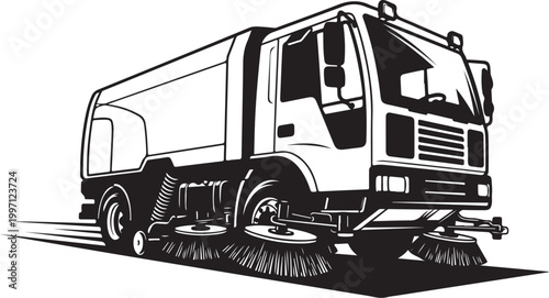 Street Sweeper Truck, Vector Cleaning Vehicle, Urban Maintenance, Road Sweeper