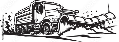 Snowplow truck, winter vehicle, snow removal, heavy equipment, illustration