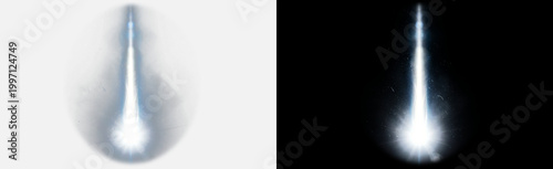 Fotografija White glowing energy jet burst isolated on transparent background, cinematic met