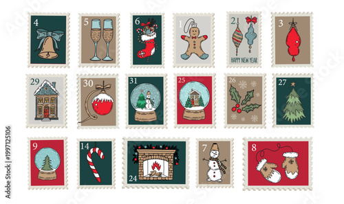 Vintage Hand-Drawn Christmas Stamps Collection	
