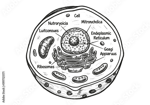 Detailed illustration of an animal cell's internal structure with labeled organelles