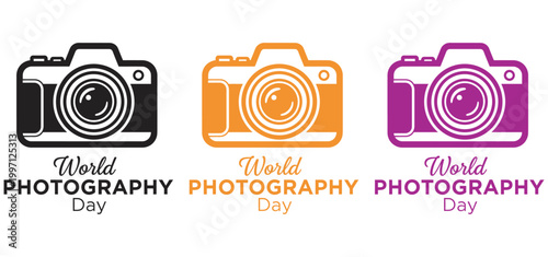 World photography day colorful camera icon set isolated on white background for professional creative graphic design projects World Photography Day