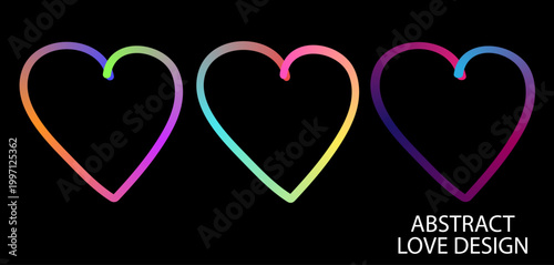 Colorful neon hearts on black background an abstract love design