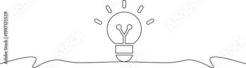 A simple line drawing of a lightbulb with glowing lines emanating from it
