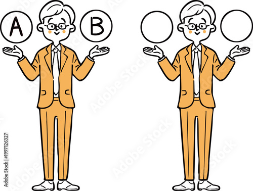 AとBの選択肢　ビジネスマン2　全身　ベクター（オレンジ）
