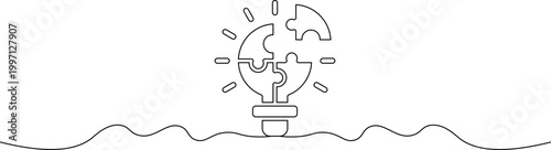 A creative illustration of a lightbulb with a puzzle piece globe on a wavy surface