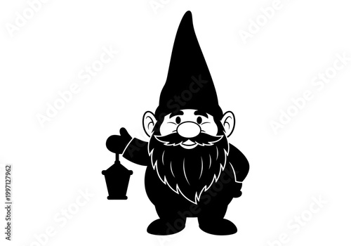 Whimsical garden gnome holding a lantern with a friendly smile and thumbs up