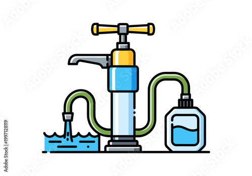 Manual water pump transferring liquid from a source to a container