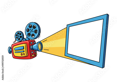 Retro movie projector casting light onto a blank screen for your content