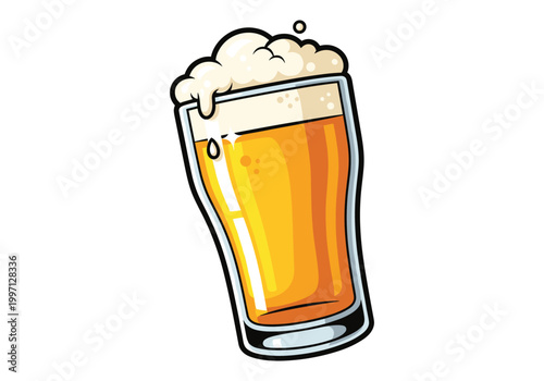 Refreshing glass of golden beer with frothy head and bubbles