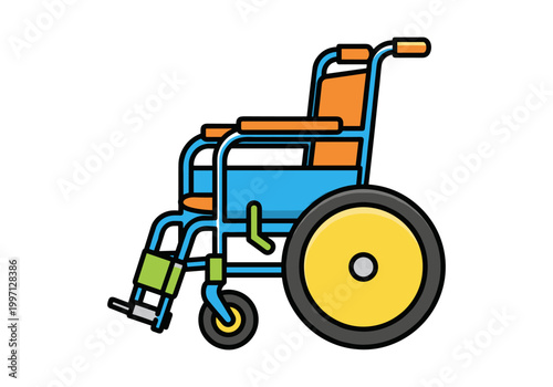 Colorful cartoon wheelchair illustration on a white background for accessibility and mobility themes