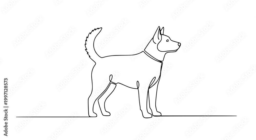 Fototapeta premium Continuous Line Drawing of a Standing Dog, Minimalist Outline Art, Pet Portrait